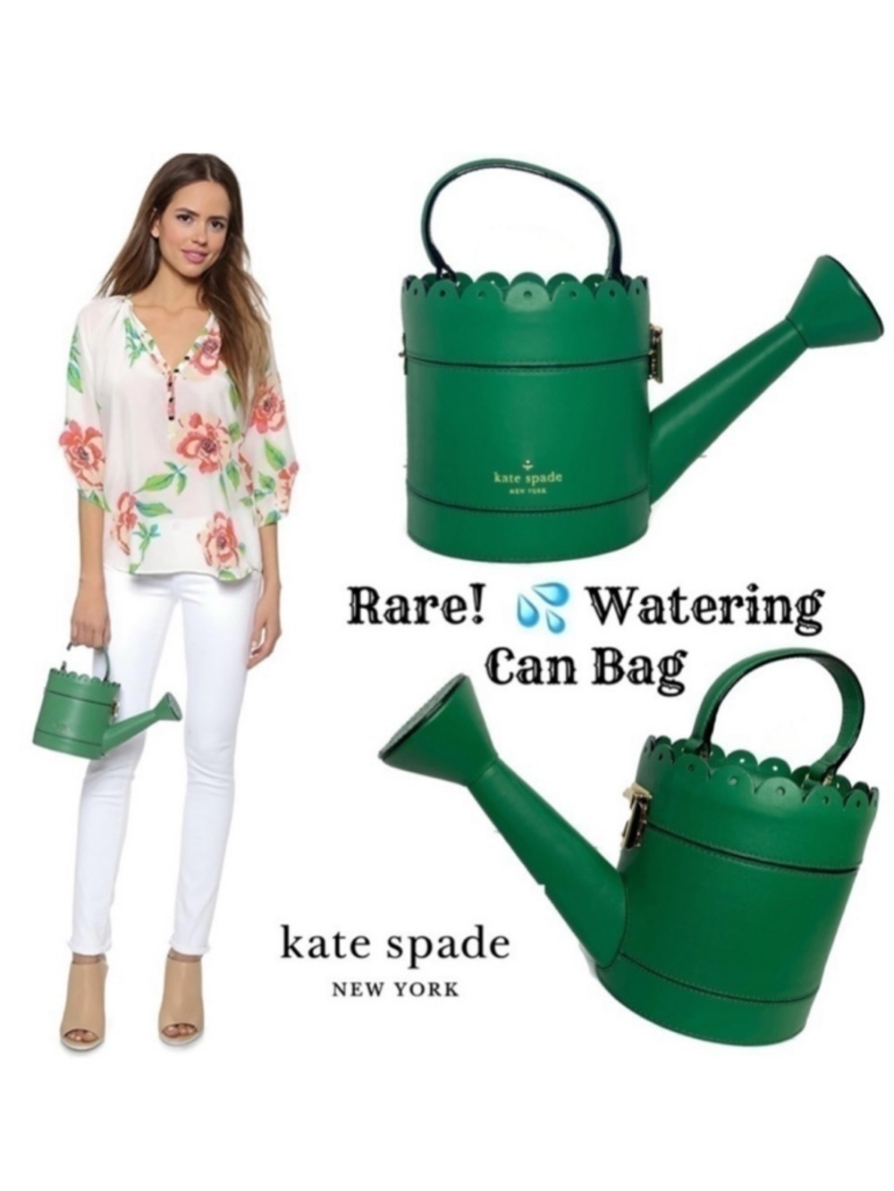 Kate Spade Rare Watering Can Green Flower Pot Bag